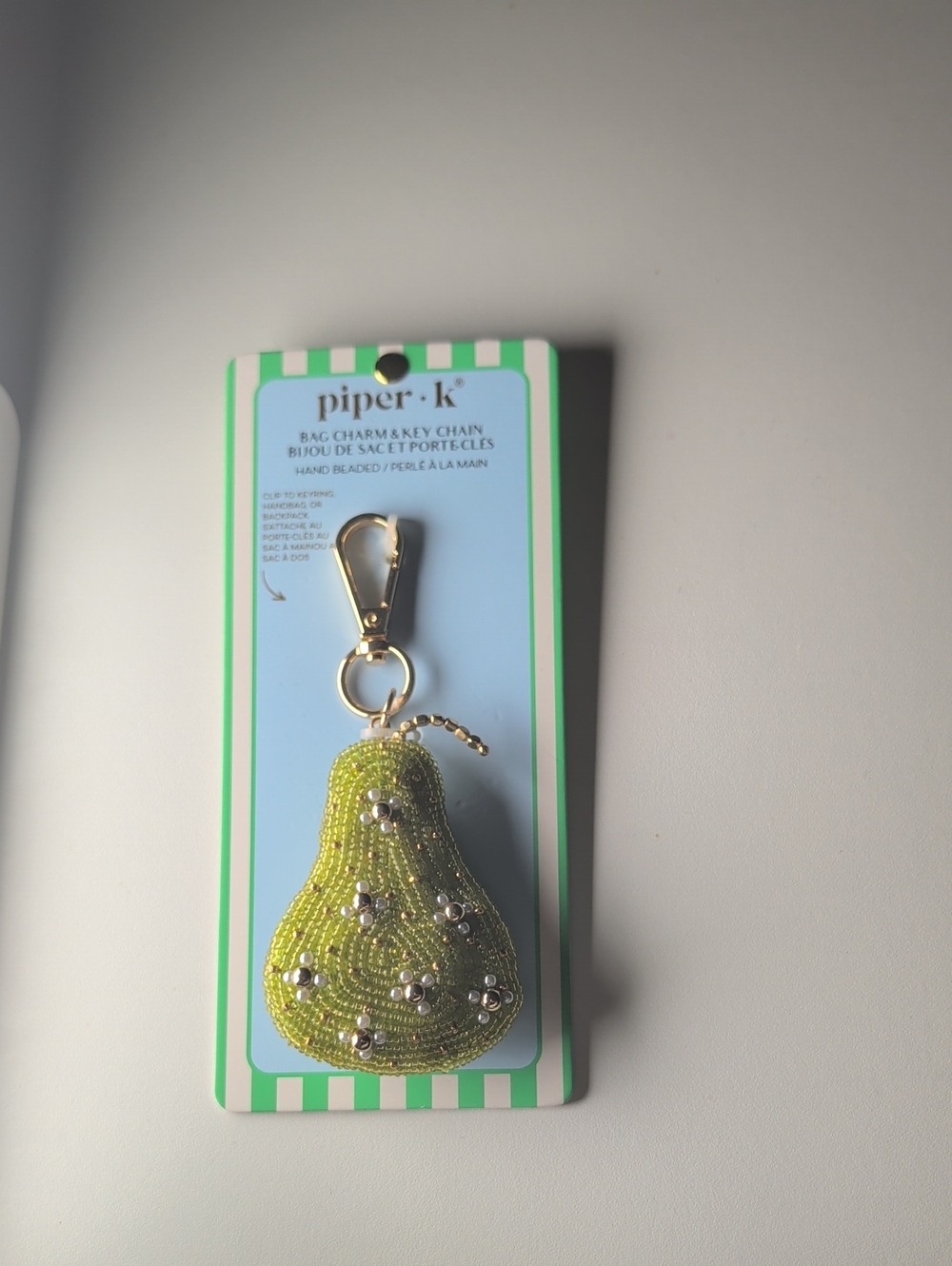 Piper K Lime Green Beaded Pear Keychain with Gold-Tone Clasp